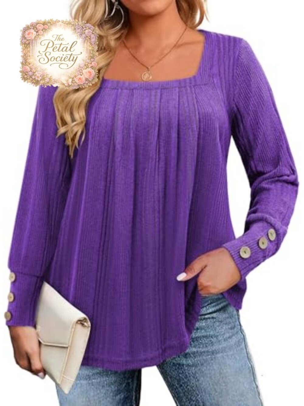 Womens Plus Size Puff Long Sleeve Square Neck Knit Tunic Sweater